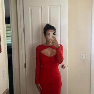 Red long sleeve bodycon dress